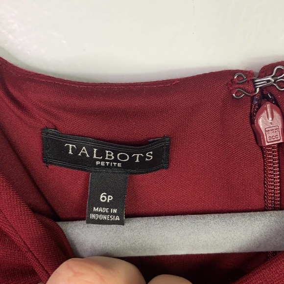 TALBOTS Wine Red Ruffle Hem Career Dress 6 Petite - Picture 4 of 9